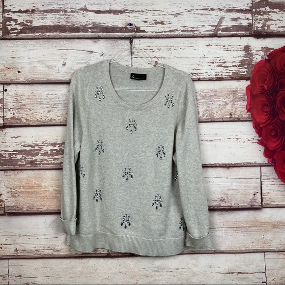 Lane Bryant Sweaters - Lane Bryant Light Gray Crystal Detail Sweater